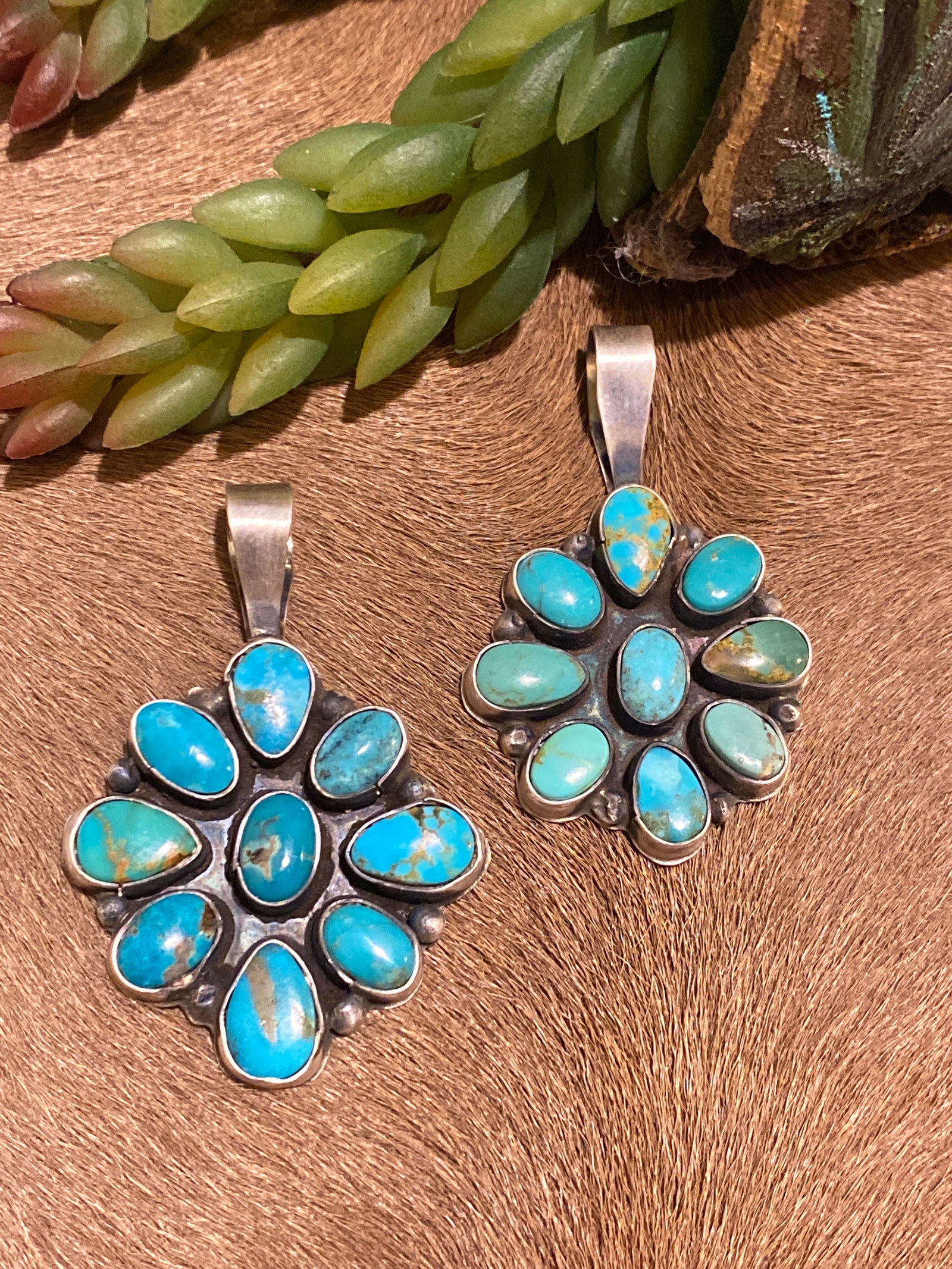 Farris Turquoise Flower Sterling Pendant With Soldered Bale