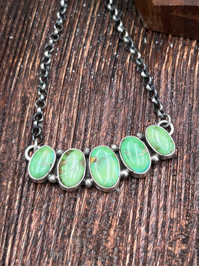 Benton Sterling Necklace With Green 5 Stone Pendant Center