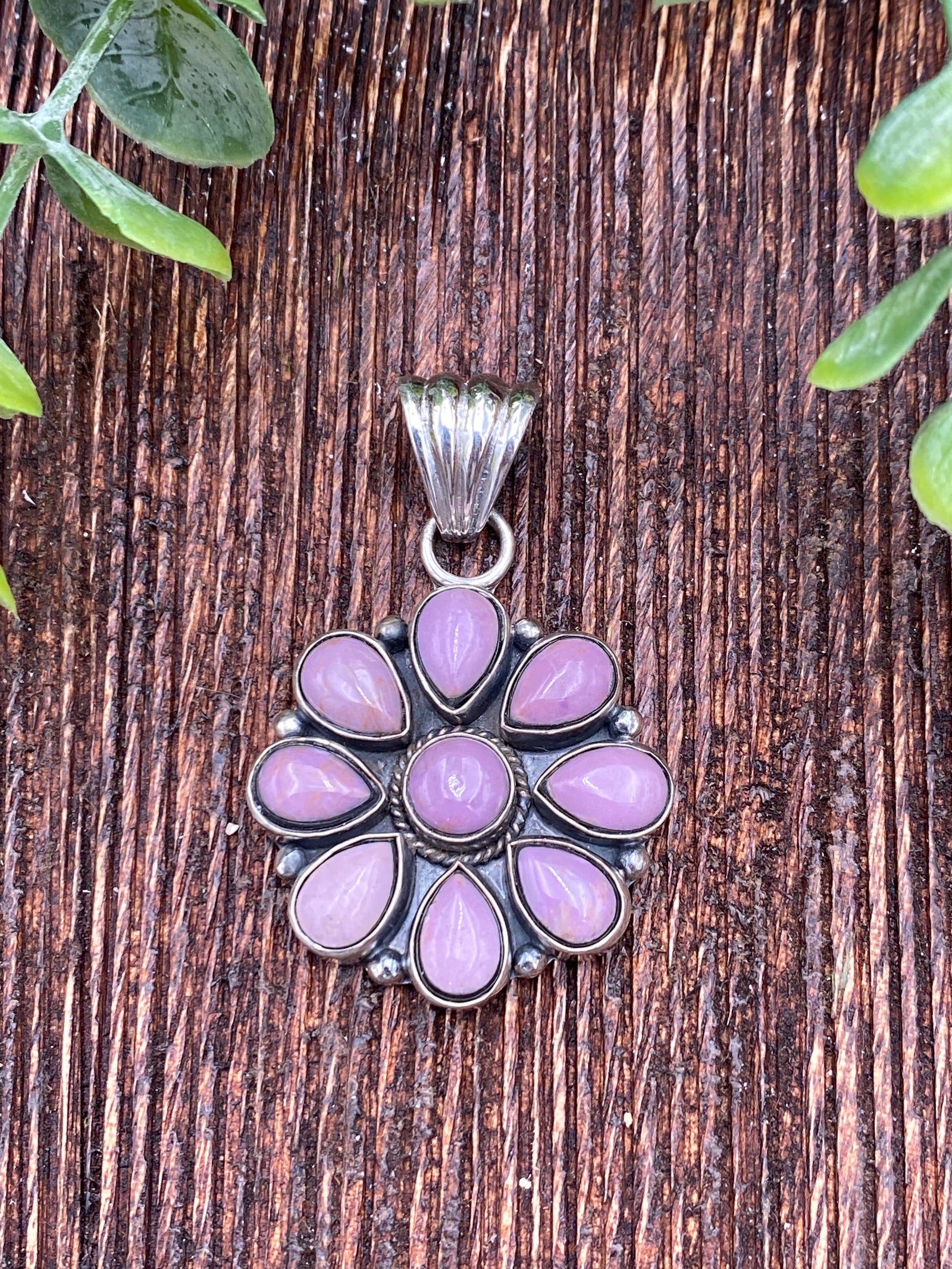 Daisy Purple Flower Cluster Sterling Pendant