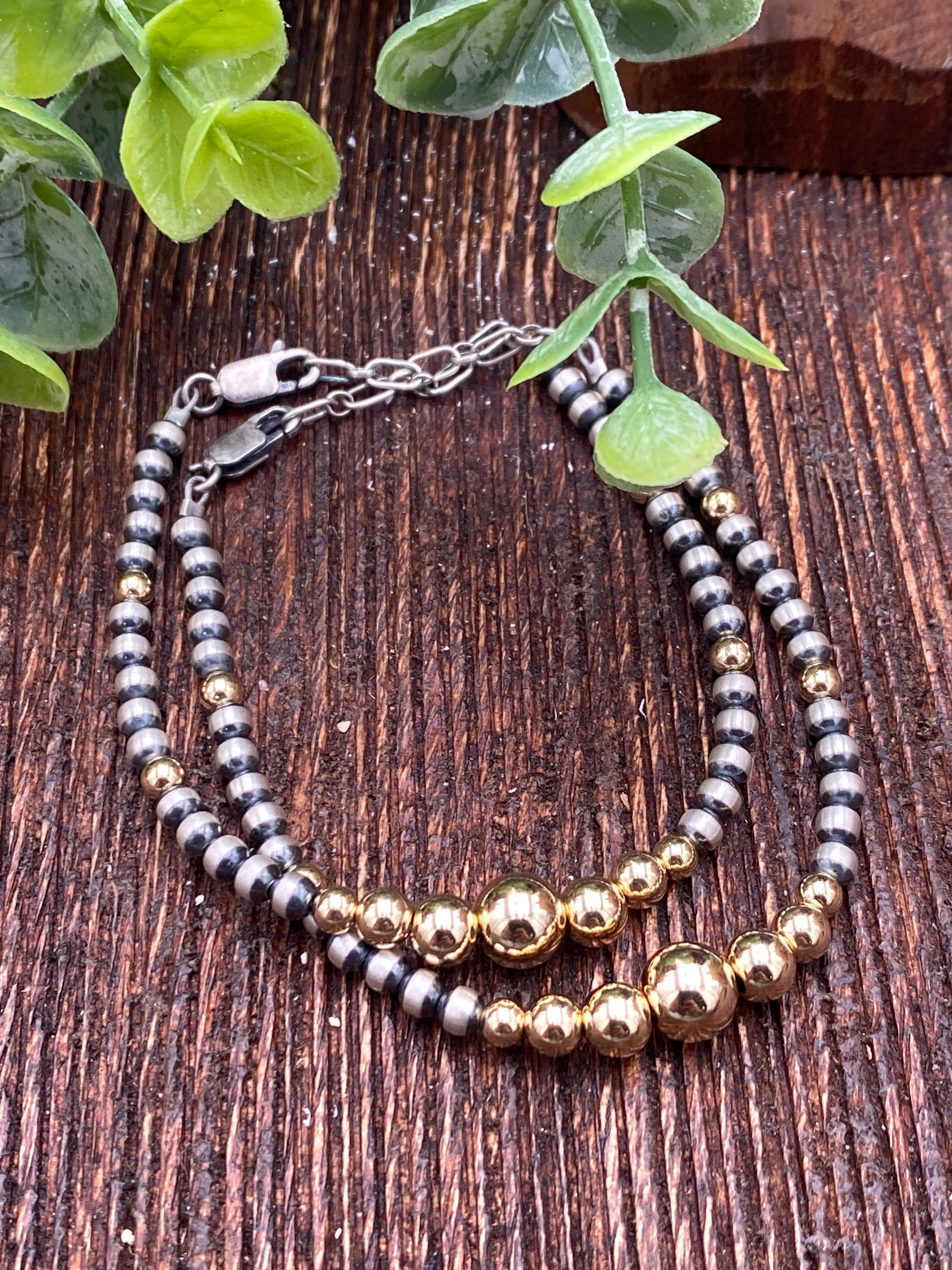 Dixon Sterling 4mm Navajo Bracelet With Varied Gold Beads