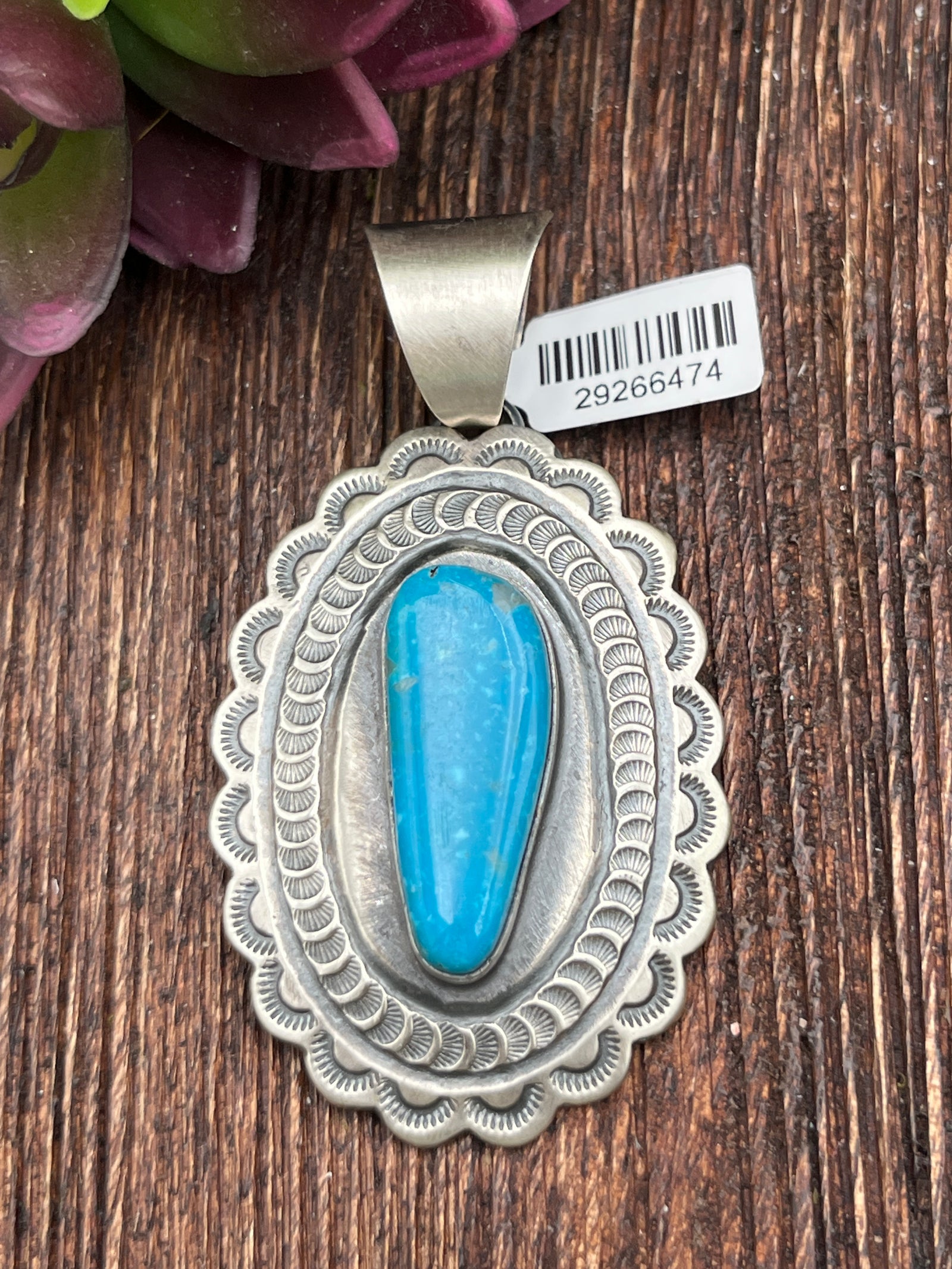 Viva Sterling Scalloped Concho Pendant With Abstract Center Stone