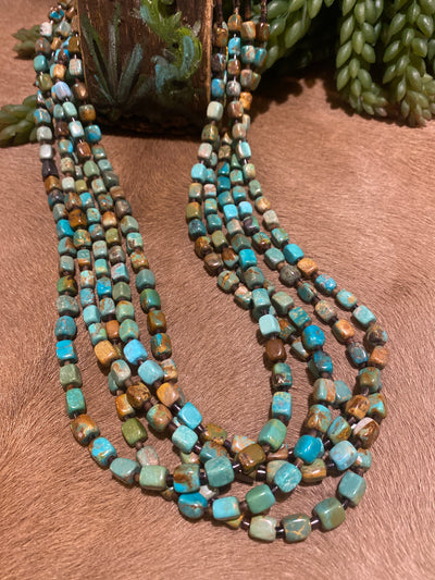 Savannah Sterling Heishi & Kingman Cube 5 Strand Necklace - 30"