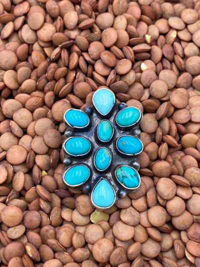 Kaley Sterling 10 Stone Turquoise Ring - Adjustable