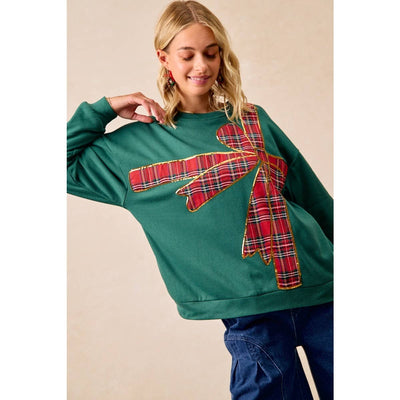 Tartan Holiday Bow Pullover