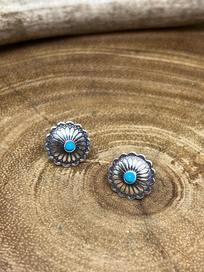 Cereus Sterling .5" Concho Medallion Post Earrings - Turquoise