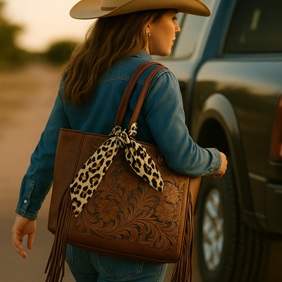 Tan Animal Print Skinny Mini Wild Rag Scarf / Cowgirl Necktie