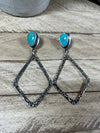 Hammered Silver Turquoise Diamond Earrings