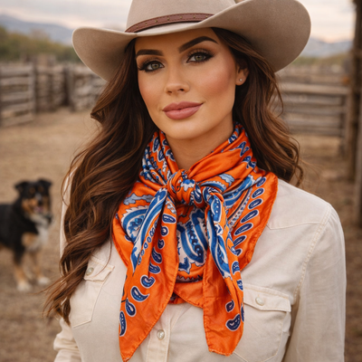 35X35" Orange and Blue Paisley Wild Rag