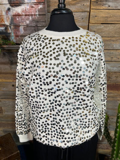 Maisy Sequin Crew Neck Sweater - White