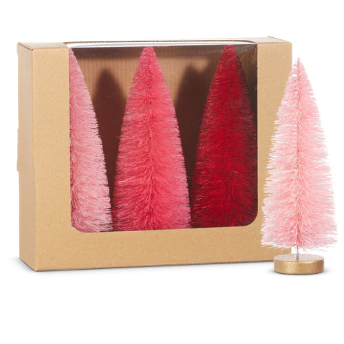 Blush Holiday Set of 3 Bottle Brush Trees - Pink