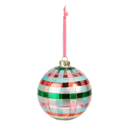 Christmas in the Garden Pink & Green Plaid Glass Ball Ornament - 5"