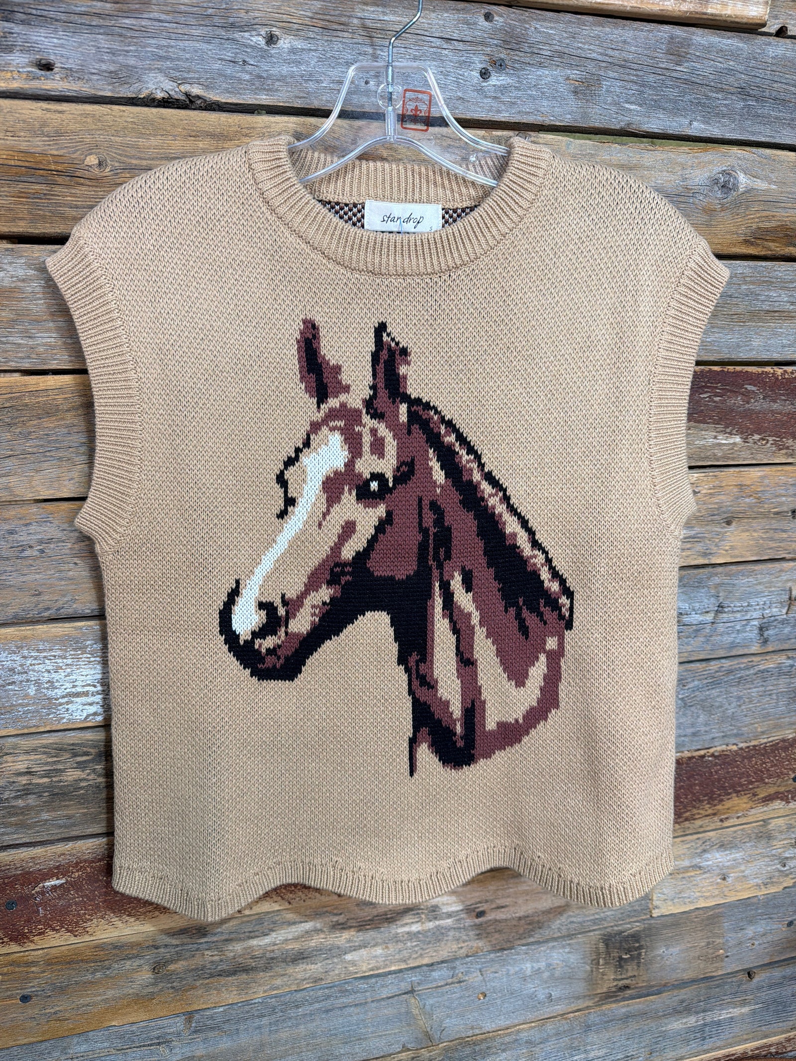 Horse Head Sweater Vest Latte
