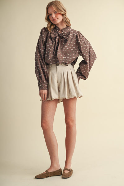 Floral Striped Bow Tying Blouse