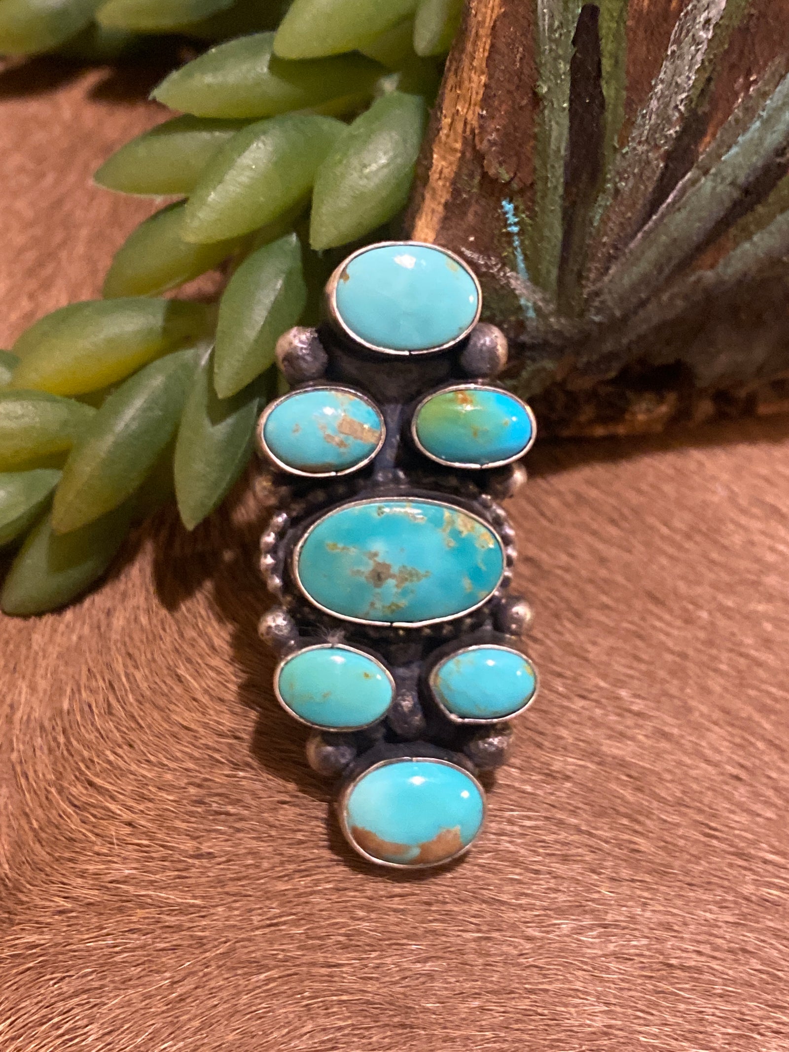 Irena 7 Stone Sterling Stacked Turquoise Ring - Adj
