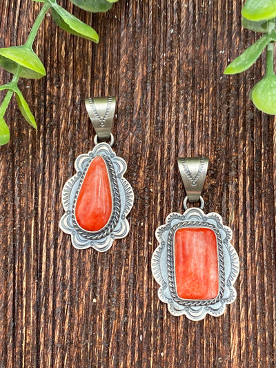 Clarkson Sterling Scallop Framed Spiny Pendant - Red