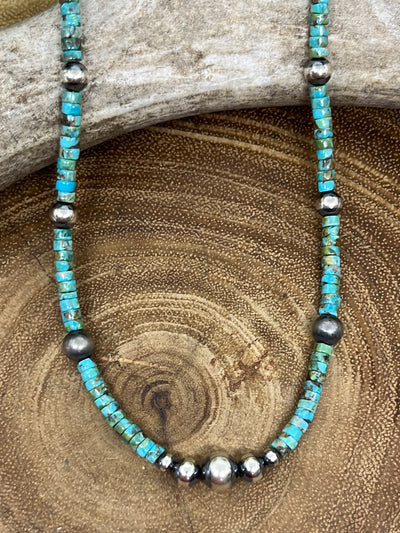 Lexy Sterling 4-8mm Navajo & Turquoise Bead Necklace