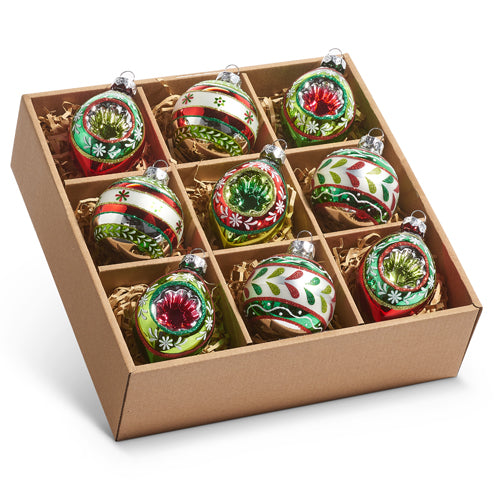 Tinsel Town Box of 9 Multicolor Vintage Ornaments - 3.5"