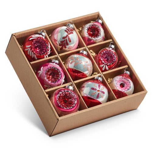 Holiday Blush Box of Pink Vintage Ornaments - 3"