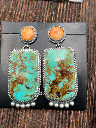 Emersyn Round Spiny Post Turquoise Drop Sterling Earrings on