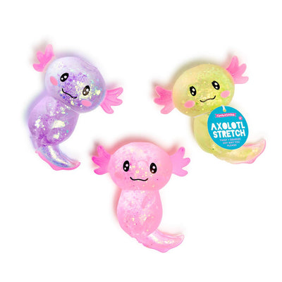 Squishy Glitter Axolotl Toy 3 Colors: Purple, Pink, Yellow