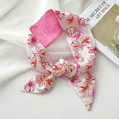 Pink Floral Skinny Scarf – Hair Tie & Bag Ribbon_CWASC0708
