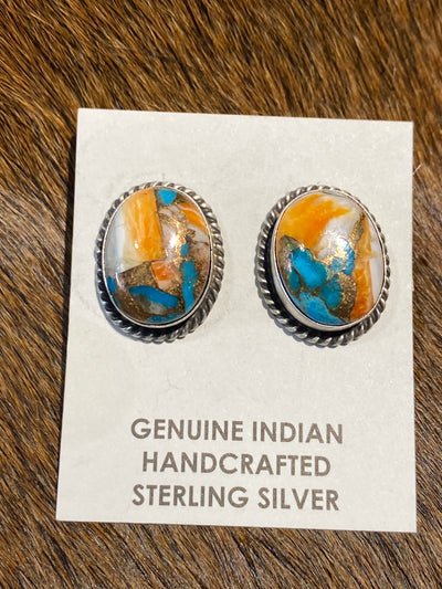 Belton Orange Krush Sterling Roped Oval Stud Earrings