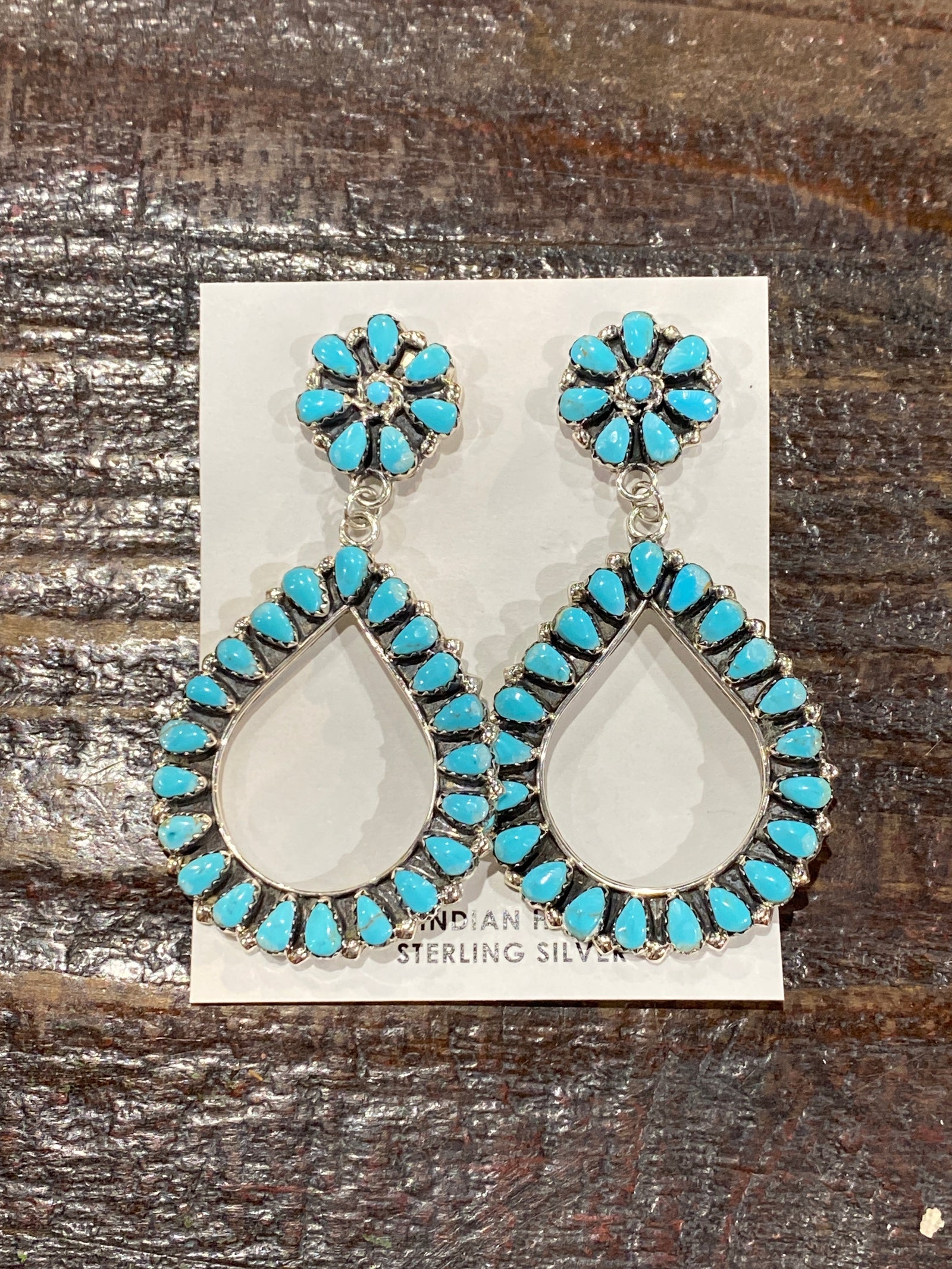 Aransas Flower Teardrop Turquoise Cluster Earrings