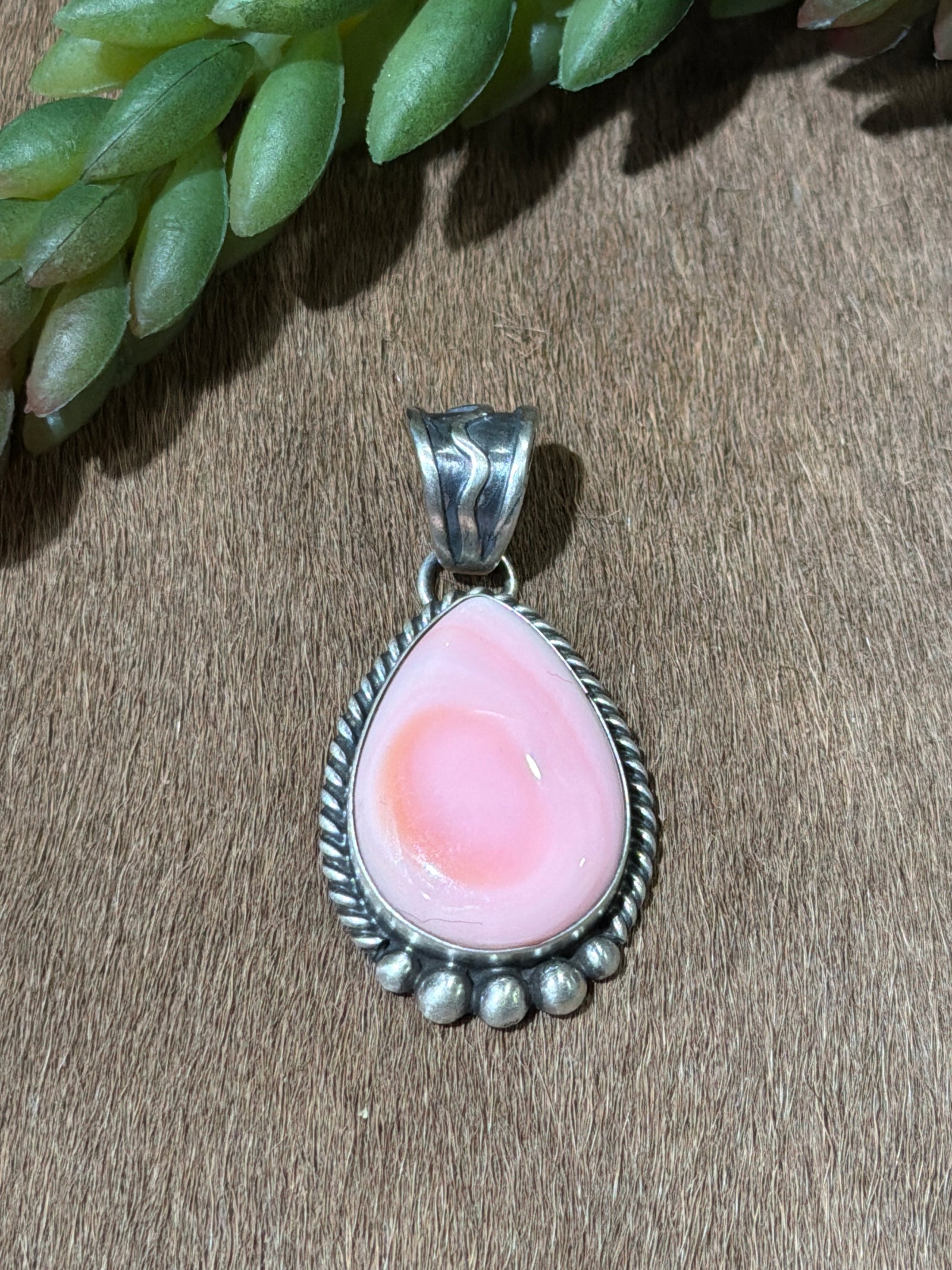 Lovely Pink Conch Teardrop Pendant With Lower Bead Detail