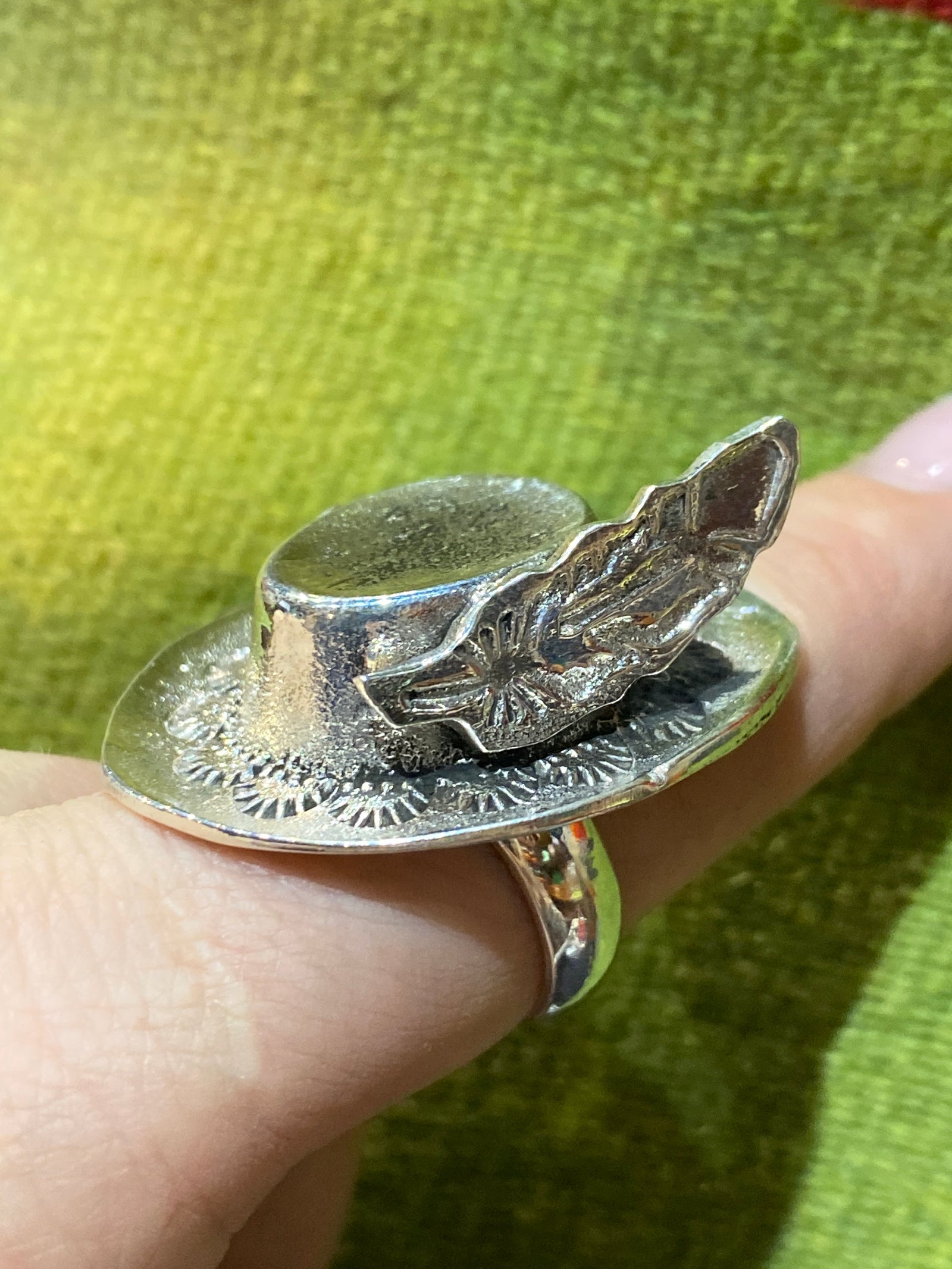 Feather in My Hat 3D Sterling Adjustable Ring - Turquoise