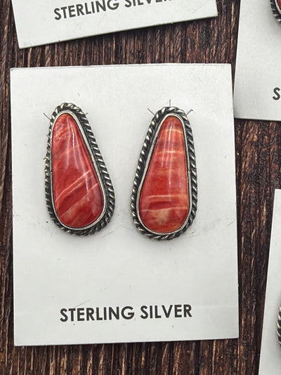 Garrison Sterling Roped Red Spiny Stud Earrings