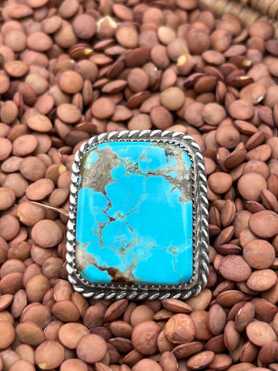 Fillmore Roped Sterling Turquoise Rectangle Ring - Adjustable