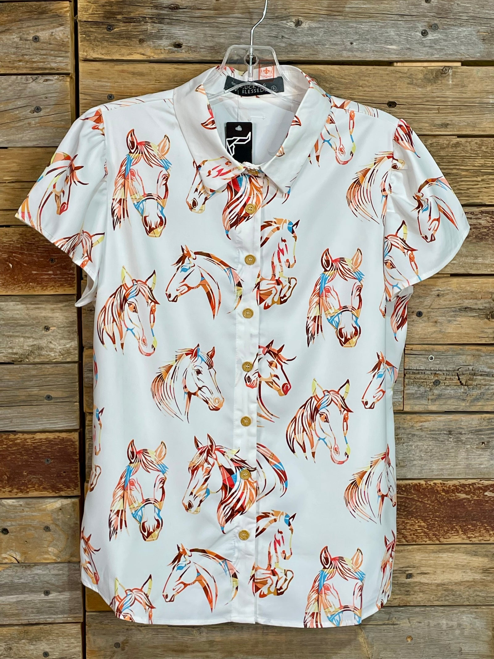 Strokes of Color Short Sleeve Horse Blouse