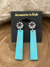 Tilly Floral Post Fashion Bar Slab Earrings - Turquoise