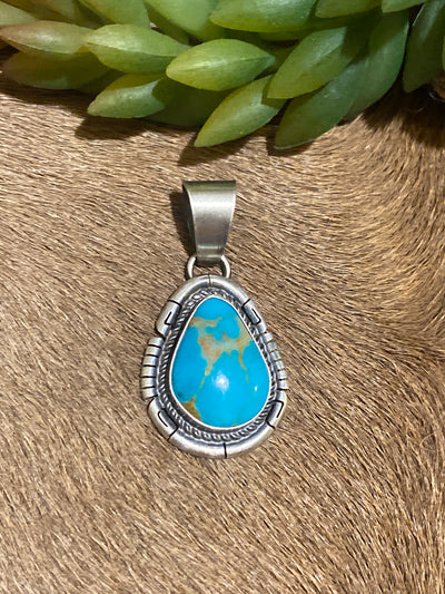 Frankston Notched Sterling Turquoise Pendant - Blue