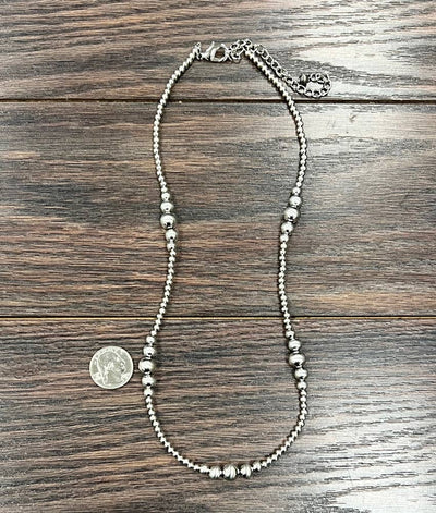Lowlands Fashion Varied Silver Navajo Bead Necklace - 22"