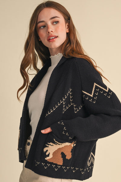 Horse Knit Sweater Cardigan - 2 Colors