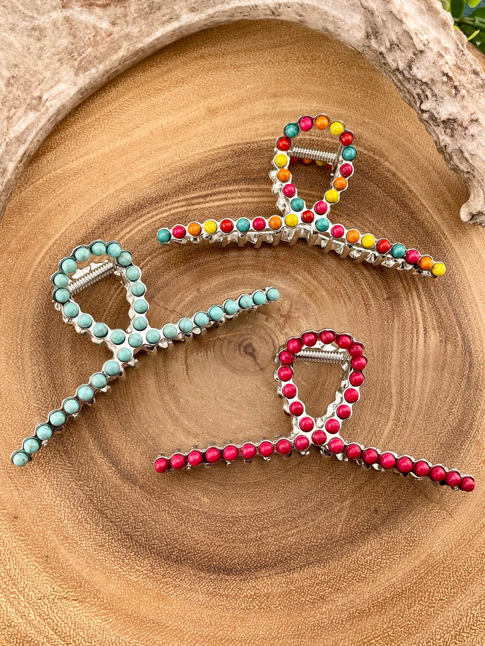 Bright Days Fashion Color Beaded Ribbon Claw Clip