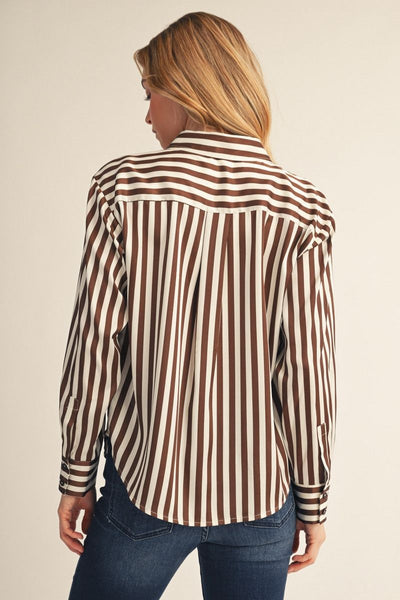 Farrah Long Sleeve Striped Button Front Blouse