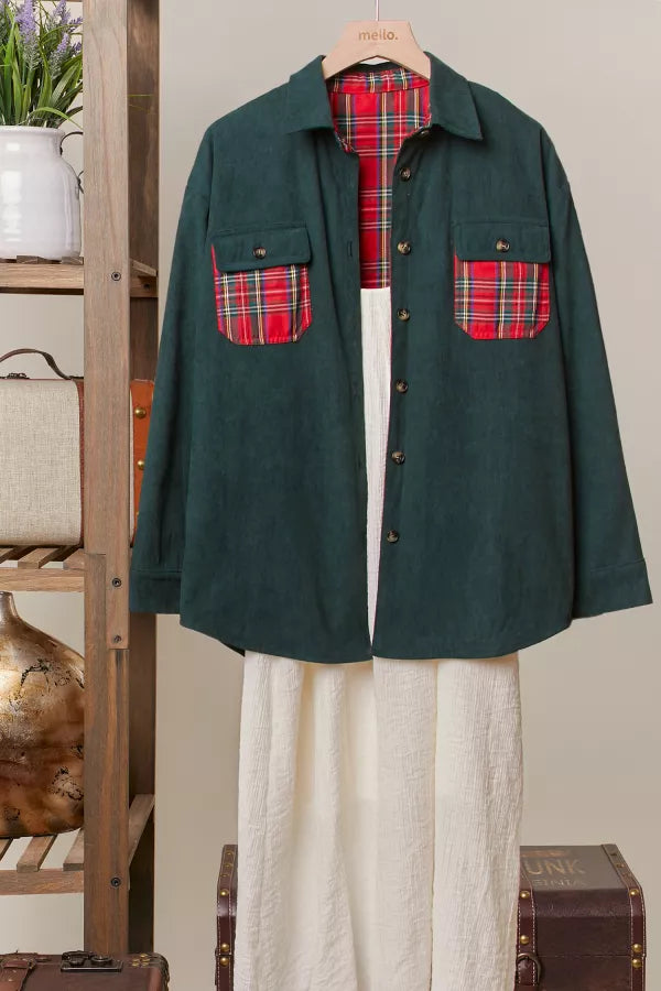 Dark Green & Tartan Plaid Reversible Jacket