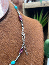 McKinley Sterling Navajo Pearl Necklace With Purple Spiny & Turquoise Accents - 16"