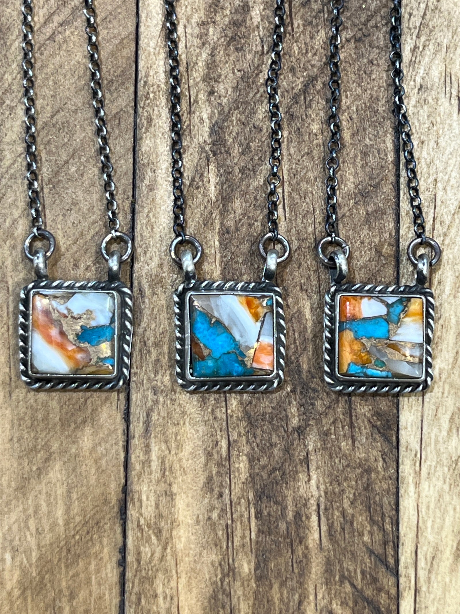 Uma Sterling Square Orange Krush Spiny Mix Necklace - 18"