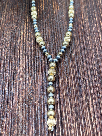 Axis Sterling 4mm Navajo, Stamped Bead & Gold Y Necklace