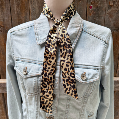Tan Animal Print Skinny Mini Wild Rag Scarf / Cowgirl Necktie