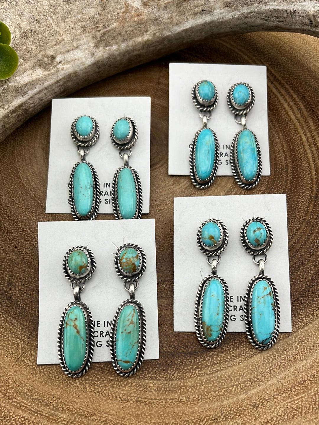 Astor Oval Stone Post Sterling Earrings With Oval Drop - Turquoise