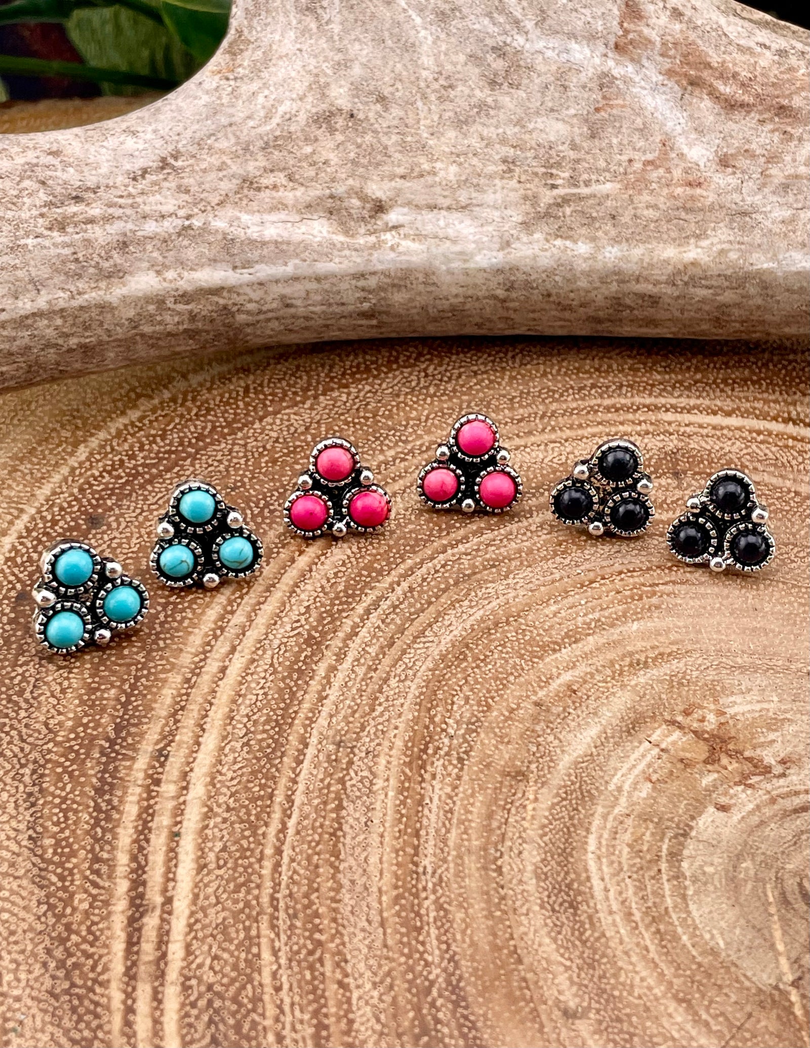 Axel Petite Triple Round Stone Post Earrings