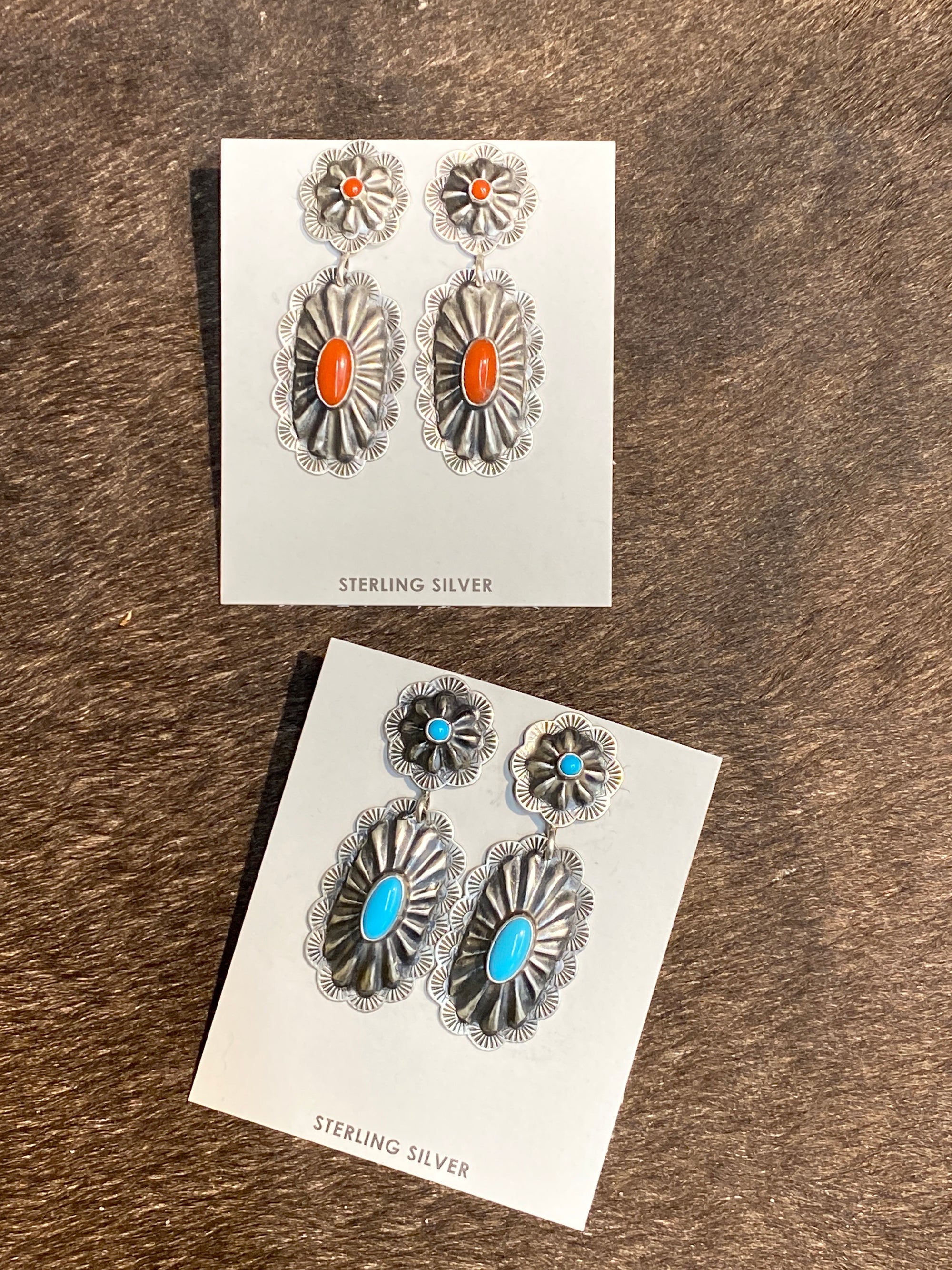 Salt River Round & Oval Sterling Scalloped Concho Earrings - 2"