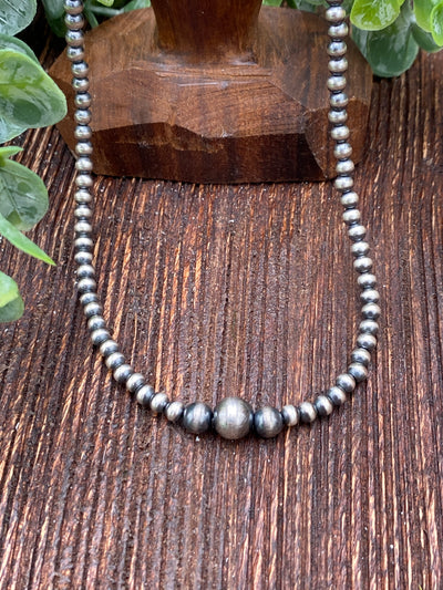 Kailyn 4mm Sterling Navajo Necklace With 6/8mm Center - 14"