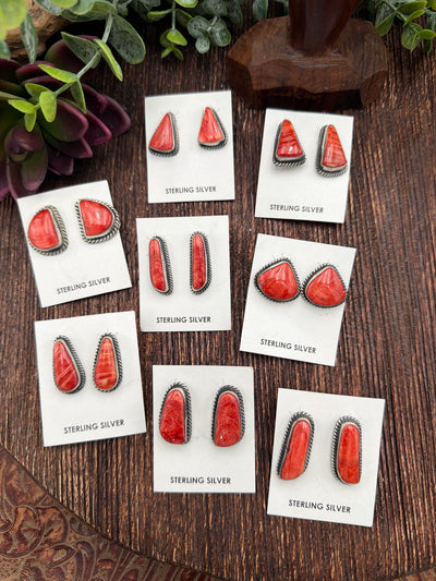 Garrison Sterling Roped Red Spiny Stud Earrings