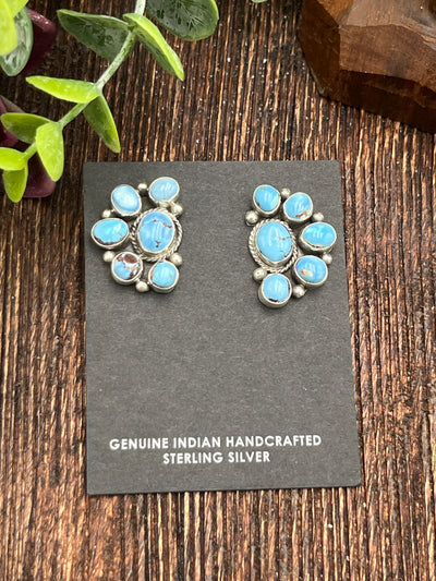 Karsyn Turquoise Half Circle Cluster Post Earrings - 1"