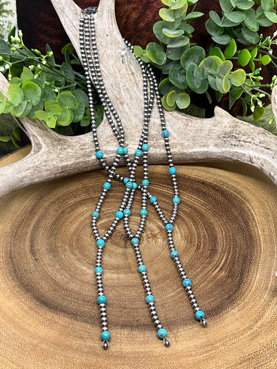 Y Sterling 4-6mm Navajo & Turquoise Bead Necklace